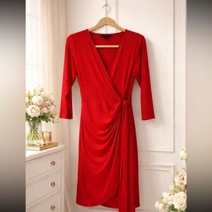 INC International Concepts Red Faux-Wrap Midi Dress